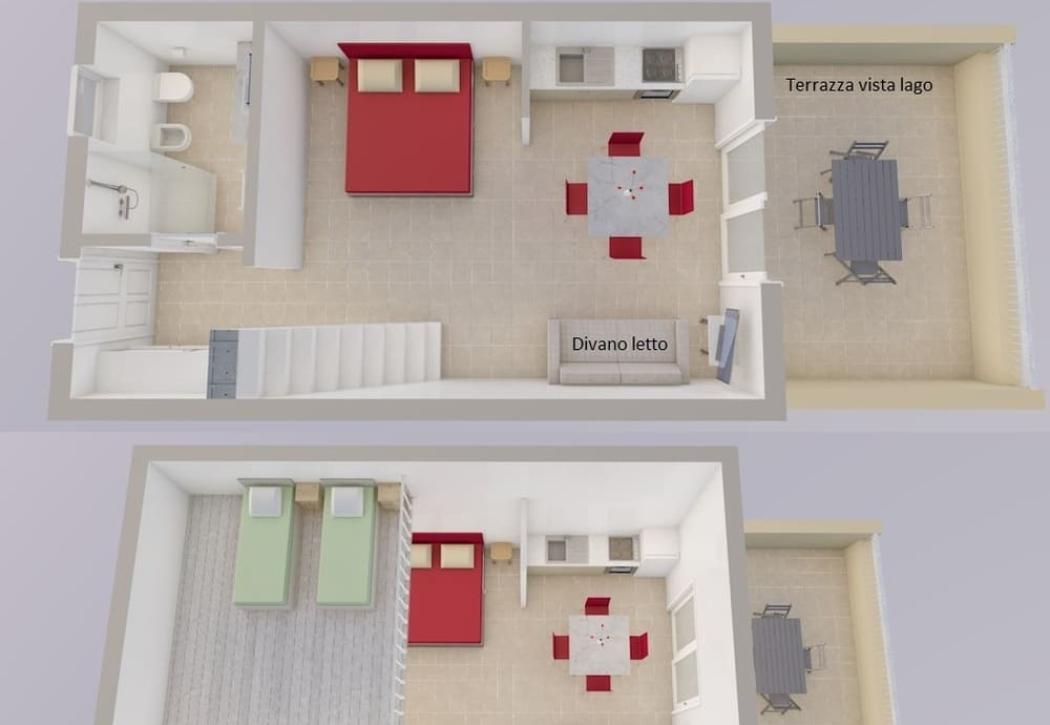 Studio avec mezzanine, terrasse vue lac, 67 m².